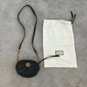 Gucci marmont mini matelasse shoulder bag leather and gold cross body purse